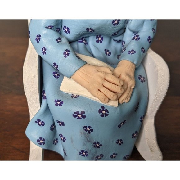 VTG Polymer Clay Handmade Old Woman Sitting on a Rocking Chair - 8" Hat Flowers - Picture 5 of 15